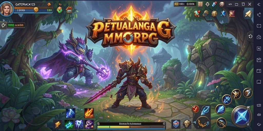 Tangkapan layar utama GATOTKACA123 menampilkan aksi seru dalam dunia MMORPG.