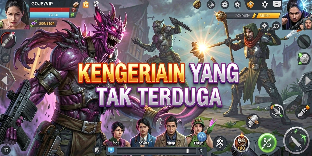 Tampilan gameplay menegangkan dari GOJEKVIP yang penuh kegelapan.
