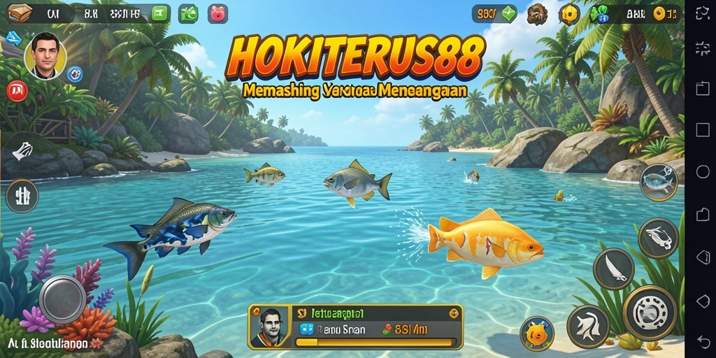 Tampilan permainan HOKITERUS88 saat memancing di danau cantik.