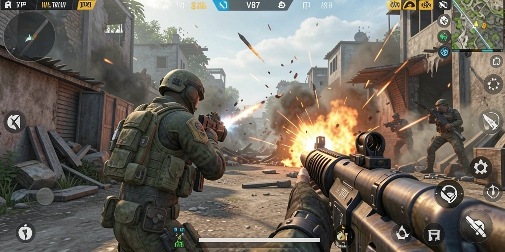 Tampilan seru gameplay V87 yang mendebarkan dalam TPS.