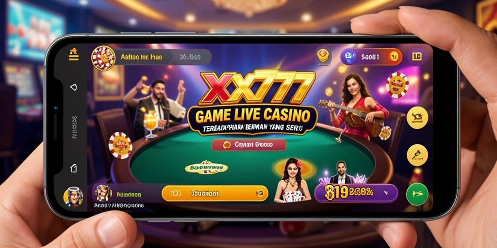 Screenshot utama XXX777 menampilkan dealer langsung dalam permainan Live Casino.